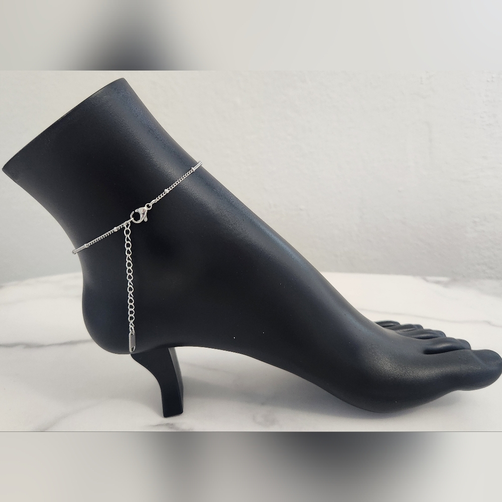 Summer Style Heart Charm Pendant Silver Tone Adjustable Ankle Bracelet - Picture 8 of 14